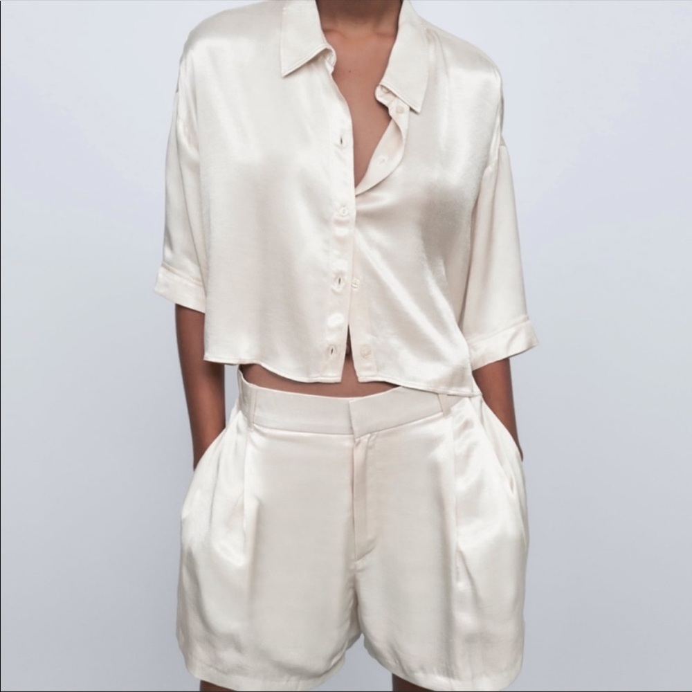 ZARA BNWT Satin Effect Shirt + Shorts 2pc Coord Set
